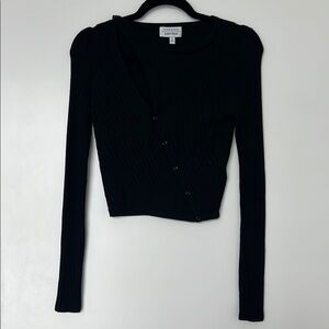 Black Ribbed Long Sleeve cardigan with diagonal buttons and cutout detail